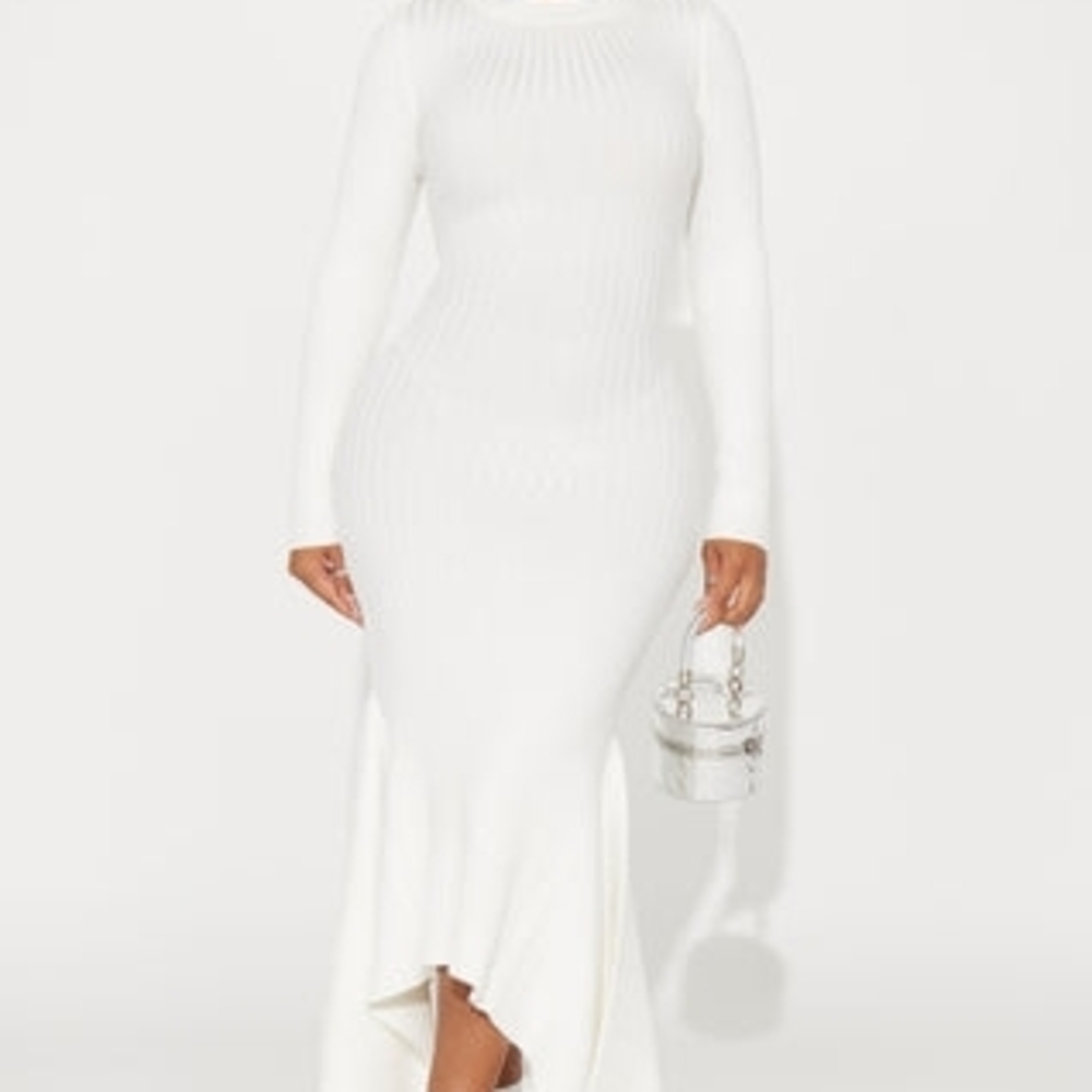 Fashion Nova White Long Sleeve Sweater Dress..